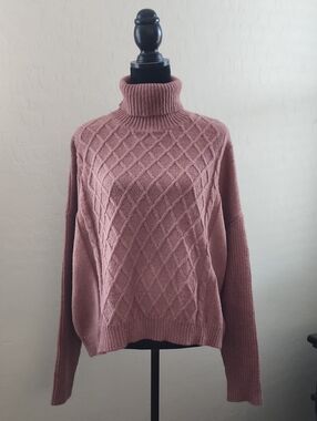Guess Cable Knit Cowl Turtleneck Sweater in Dusty Rose